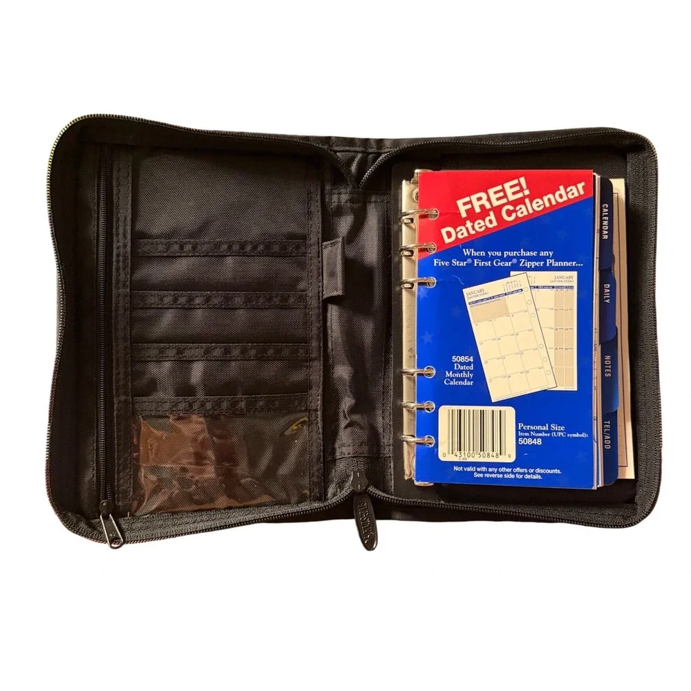 Mead Five Star First Gear Vintage Black Nylon Zipper Planner Organizer Small